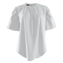 White Puff Sleeve Gathered Top