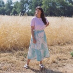 Organic Cotton Midi Skirt In Blue Star Print -Maison Close Sales almprv3stk1ksv3gsjmw