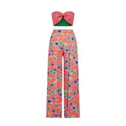 Bow Top- Bi-Color And Floral Palazzo Trouser Set
