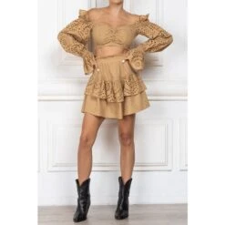 Beige Skirt With English Embroidery -Maison Close Sales beige top with english embroidery sleeves 39b87e622157d9a5bde1bc799be36cd3