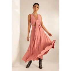 Flowy Crepe Maxi Skirt In Rose Tan -Maison Close Sales cbshvyoylxqkfrdaf34j