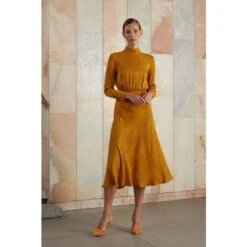 Romee Honey Orange Turtleneck Open Back Cupro Midi Dress With Mermaid Skirt -Maison Close Sales cfvgozxnhhjqg0qyulu3
