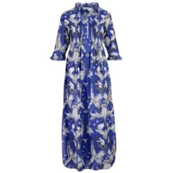 Cotton Annabel Maxi Dress In Royal Blue Tropical