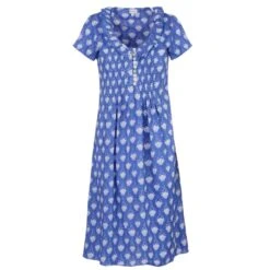 Cotton Karen Short Sleeve Day Dress In Wedgewood Blue Flower