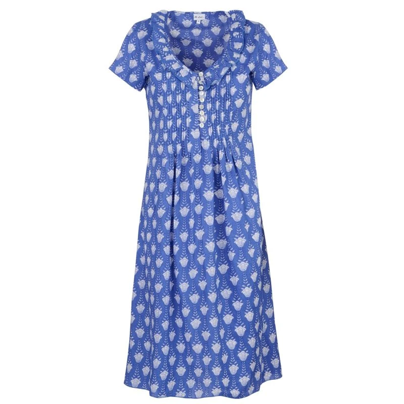 Cotton Karen Short Sleeve Day Dress In Wedgewood Blue Flower 3 Cotton Karen Short Sleeve Day Dress In Wedgewood Blue Flower
