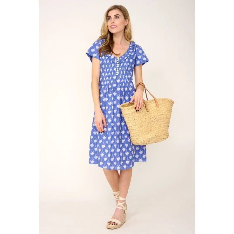 Cotton Karen Short Sleeve Day Dress In Wedgewood Blue Flower 4 Cotton Karen Short Sleeve Day Dress In Wedgewood Blue Flower - Image 2