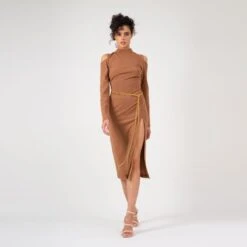 Camel Slim Cut-Out-Shoulders Dress 9 Camel Slim Cut-Out-Shoulders Dress -Maison Close Sales cqfdbnswoqy52iwb4ako