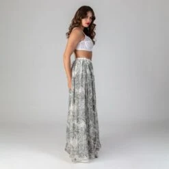 Grace - Silver Fairy Dust 100% Silk Maxi Skirt 19 Grace - Silver Fairy Dust 100% Silk Maxi Skirt -Maison Close Sales cxor7pcg2daqbzuhlo39