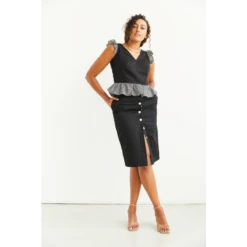 Florence Fluttering Straight Skirt In Black With Stripe Detail 7 Florence Fluttering Straight Skirt In Black With Stripe Detail -Maison Close Sales d9kqc6z0b3mhrqqftryf
