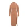 Camel Slim Cut-Out-Shoulders Dress