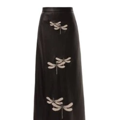 Long Faux Leather A-Line Skirt With Embroidery Black -Maison Close Sales dvctskm0st45wch5k4w2
