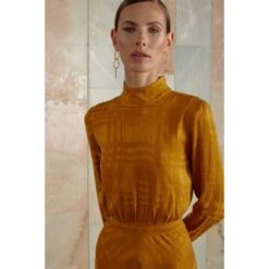 Romee Honey Orange Turtleneck Open Back Cupro Midi Dress With Mermaid Skirt -Maison Close Sales e8k5mzcqorsv8ktr659b