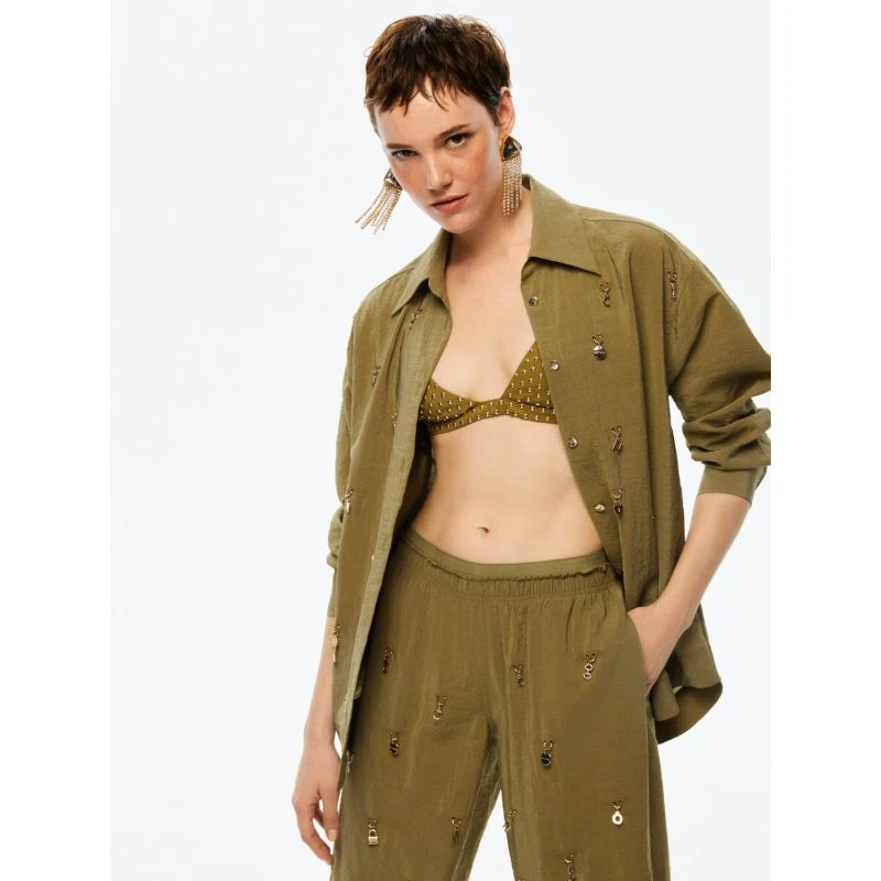 Olive Green Embellished Shirt 4 Olive Green Embellished Shirt - Image 2