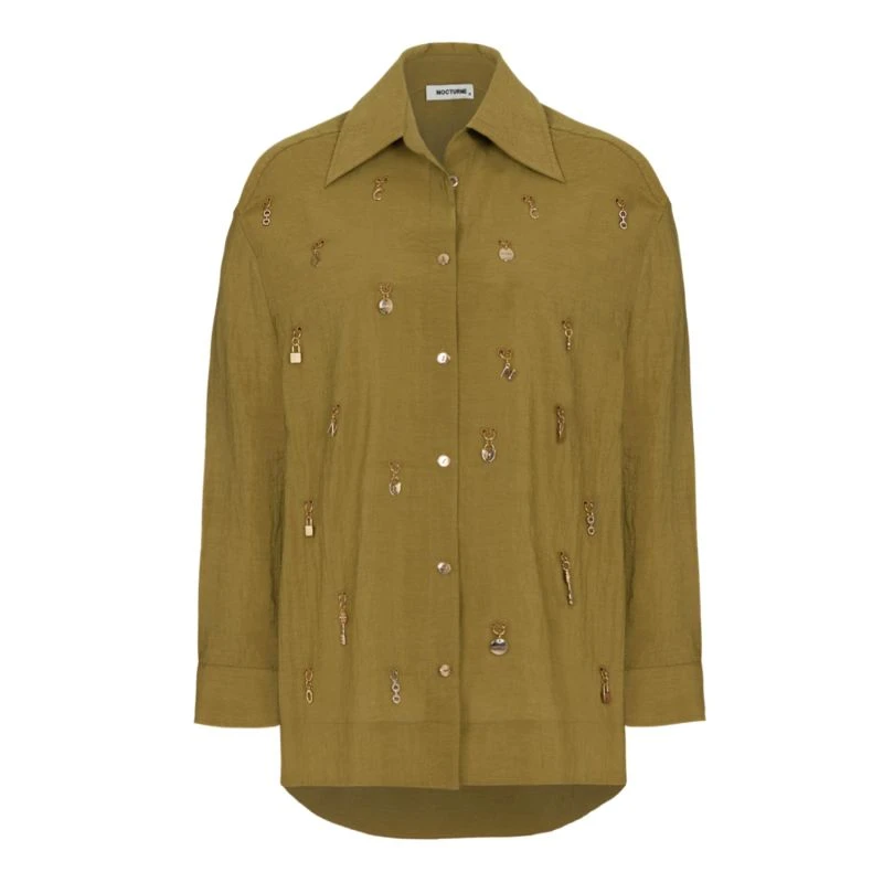 Olive Green Embellished Shirt 3 Olive Green Embellished Shirt