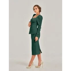 Emerald Dream Fitted Two-Piece Set -Maison Close Sales emerald dream high waist pencil midi skirt 9e85deedcf2781f4d736f0e73598ece9