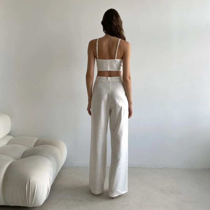 Extra Tall White Linen Trousers - Straight, High-Waisted & Adjustable 5 Extra Tall White Linen Trousers - Straight, High-Waisted & Adjustable - Image 3