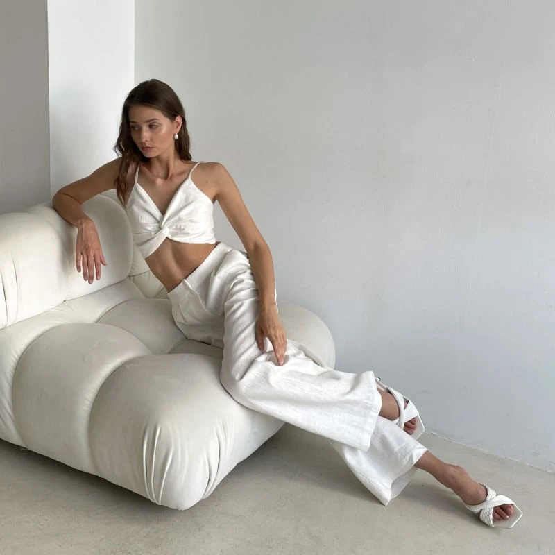 Extra Tall White Linen Trousers - Straight, High-Waisted & Adjustable 6 Extra Tall White Linen Trousers - Straight, High-Waisted & Adjustable - Image 4