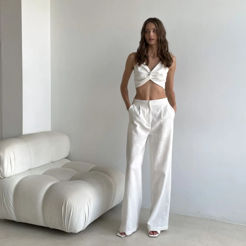 Extra Tall White Linen Trousers - Straight, High-Waisted & Adjustable 4 Extra Tall White Linen Trousers - Straight, High-Waisted & Adjustable - Image 2