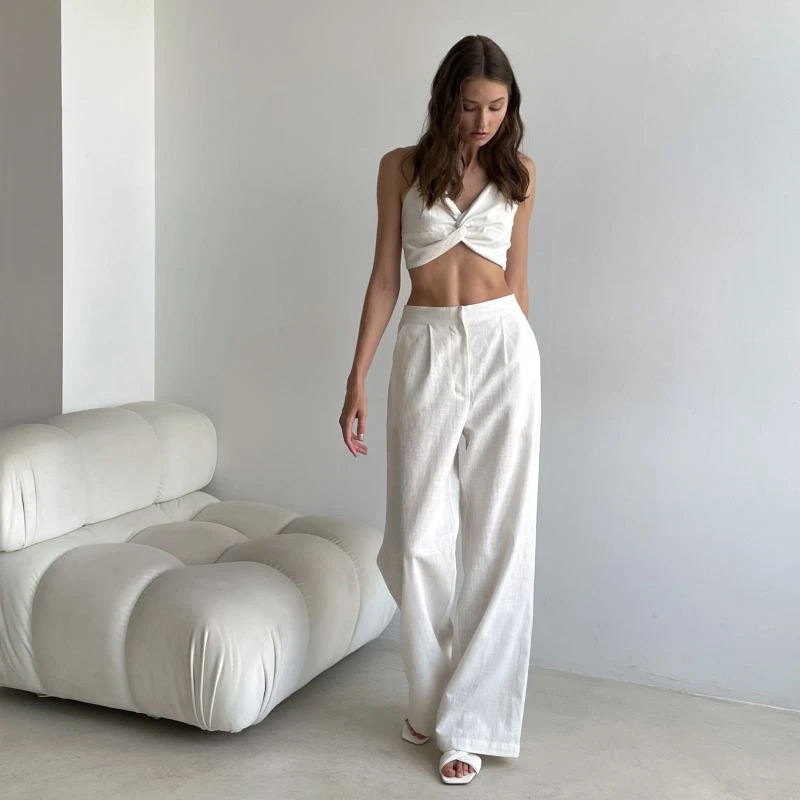 Extra Tall White Linen Trousers - Straight, High-Waisted & Adjustable 7 Extra Tall White Linen Trousers - Straight, High-Waisted & Adjustable - Image 5