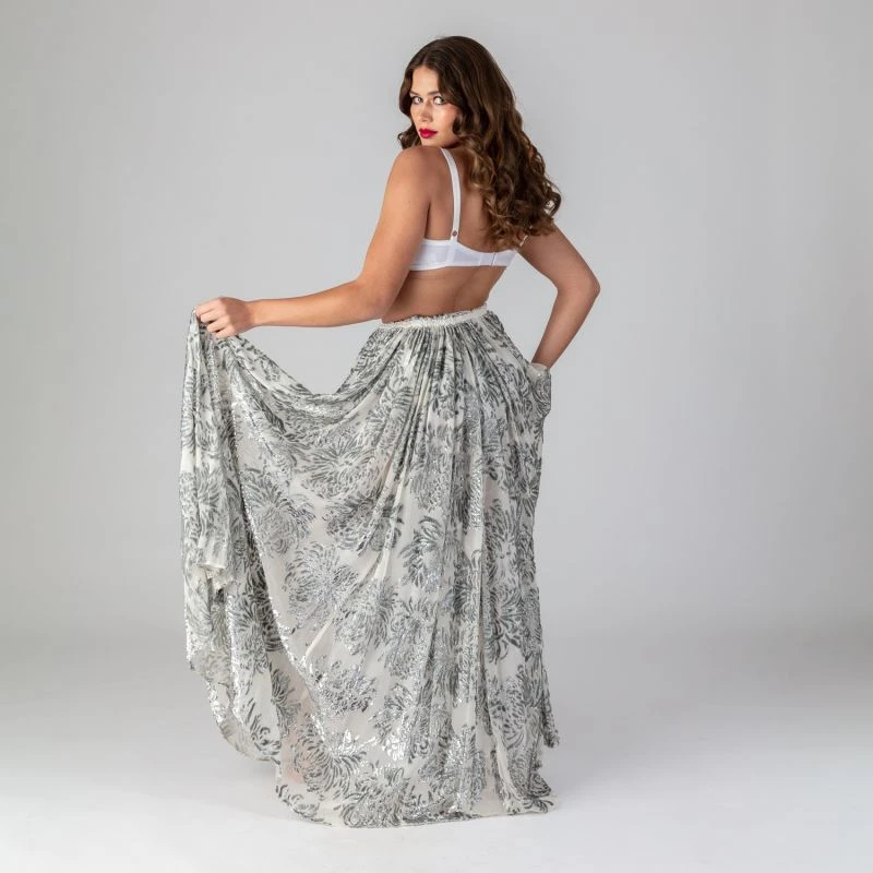 Grace - Silver Fairy Dust 100% Silk Maxi Skirt 7 Grace - Silver Fairy Dust 100% Silk Maxi Skirt - Image 5