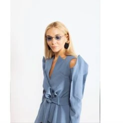 Fashion Long Button-Up Dress With Belt Light Blue -Maison Close Sales fashion long button up dress with belt light blue dd5bc48fd2e24bf689d8cc63dd755648