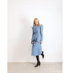 Fashion Long Button-Up Dress With Belt Light Blue -Maison Close Sales fashion long button up dress with belt light blue f62c86342f8cc69712e15a76969edb2f