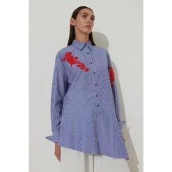 Floral Embroidered Striped Shirt Blue -Maison Close Sales floral embroidered striped shirt blue 05f126da5a634b82b004e2972969e2bf