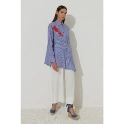 Floral Embroidered Striped Shirt Blue -Maison Close Sales floral embroidered striped shirt blue 25236fab53c0796c97535b72a9a49302