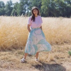 Organic Cotton Midi Skirt In Blue Star Print -Maison Close Sales fofju8yijatiq2la0r5c