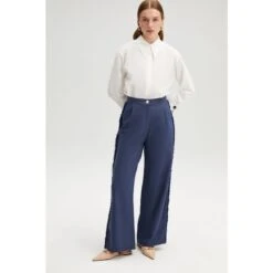 Fringed Linen Trousers Blue -Maison Close Sales fringed linen trousers d848112bfe170db20cc7cc4f15ebb13a