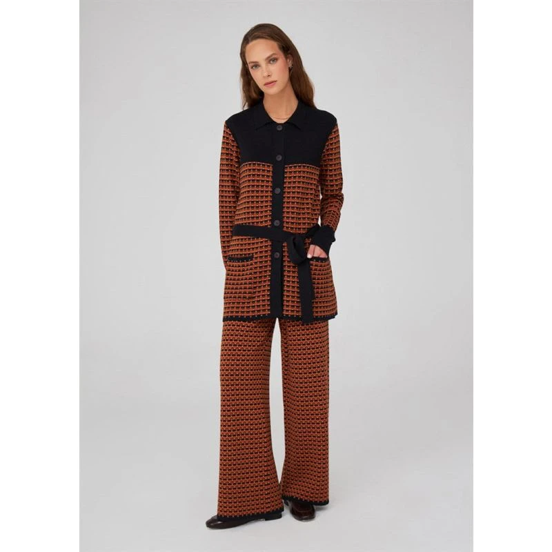 Geometric Pattern Straight Knitwear Trousers - Brown 8 Geometric Pattern Straight Knitwear Trousers - Brown - Image 6