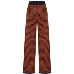 Geometric Pattern Straight Knitwear Trousers - Brown
