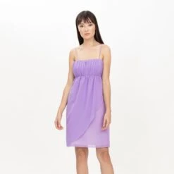 Lilac Chiffon Gather Detail Dress -Maison Close Sales gfoclajgkarvqhcruim4