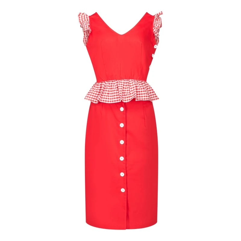 Florence Fluttering Top & A-Line Skirt Matching Set In Red With Gingham Print 3 Florence Fluttering Top & A-Line Skirt Matching Set In Red With Gingham Print