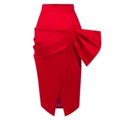 Glam Leisure Bodycon Red Midi Skirt