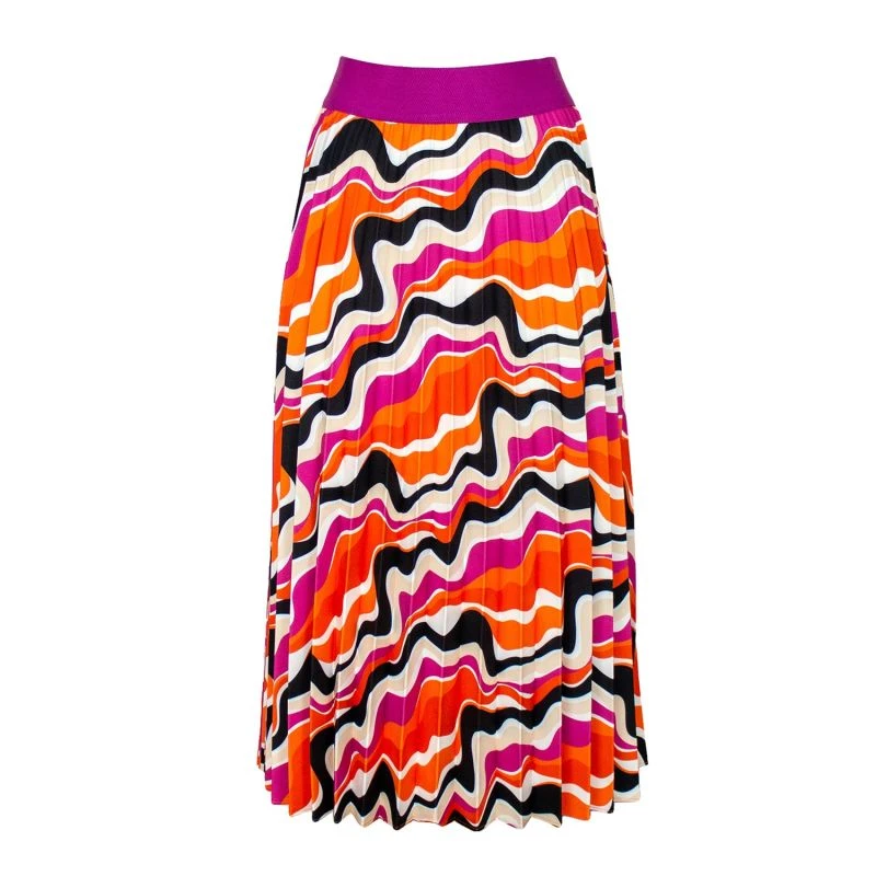 Half-Circle Pleated Midi Skirt With Colorful Wavy Print 3 Half-Circle Pleated Midi Skirt With Colorful Wavy Print