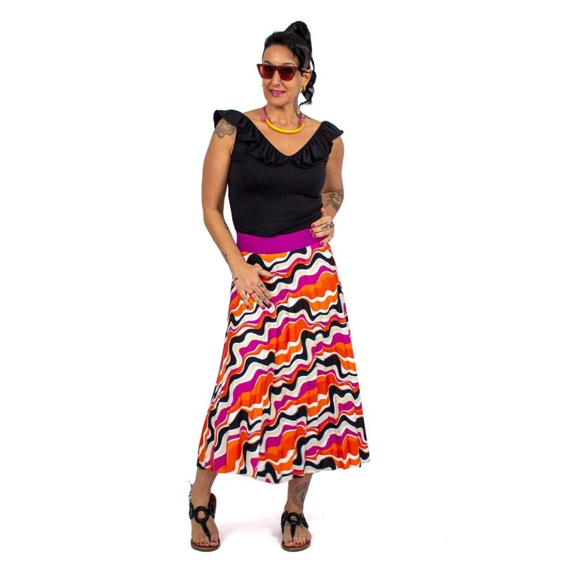 Half-Circle Pleated Midi Skirt With Colorful Wavy Print 4 Half-Circle Pleated Midi Skirt With Colorful Wavy Print - Image 2