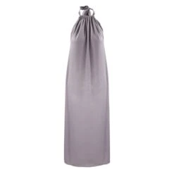 Tallulah Halter Satin Maxi Dress In Silver Grey