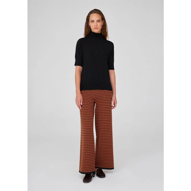 Geometric Pattern Straight Knitwear Trousers - Brown 5 Geometric Pattern Straight Knitwear Trousers - Brown - Image 3