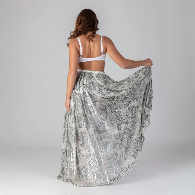 Grace - Silver Fairy Dust 100% Silk Maxi Skirt 8 Grace - Silver Fairy Dust 100% Silk Maxi Skirt - Image 6