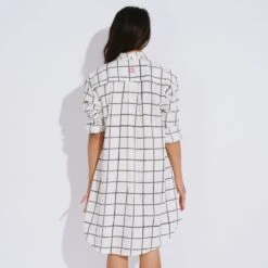 Katherine Organic Cotton Half-Placket Shirt Dress With Side Pockets And Long Sleeves In Black And White Grid Block Print -Maison Close Sales katherine shirt dress in black grid last one c0daad049263d349bdcd38073ca400a6