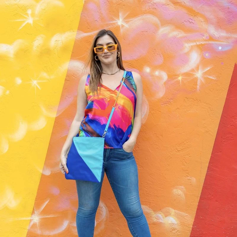 Katie Sleeveless V-Neck Blouse - Blue 4 Katie Sleeveless V-Neck Blouse - Blue - Image 2