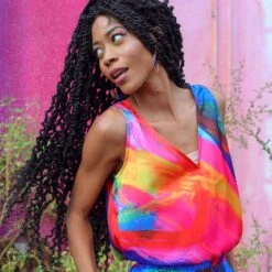 Katie Sleeveless V-Neck Blouse - Pink & Purple -Maison Close Sales katie sleeveless v neck blouse pink purple 2882a1fc3dd5af3863ab231dc5589860