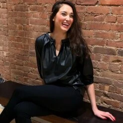 Vegan Leather Puff Sleeve Top - The Elizabeth -Maison Close Sales l09ujaxe0c8un3lphfra