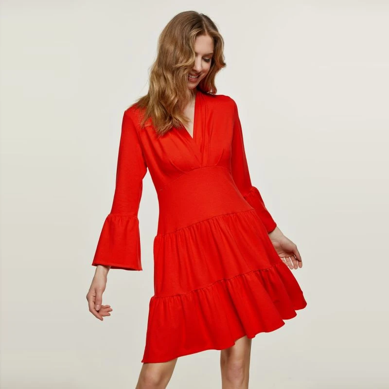 Red Jersey Tiered Dress 5 Red Jersey Tiered Dress - Image 3