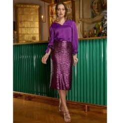 Ametyst Sequined Midi Pencil Skirt In Bordeaux -Maison Close Sales lccvi7vacekmnxjvj7hw