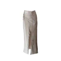 Long Button Wrap Skirt Champagne