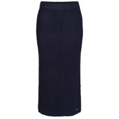 "Philippa" Rib Knitted Cashmere Ancle Long Skirt -Navy Blue