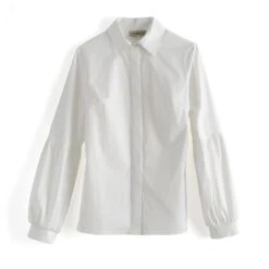 Ella White Cotton Shirt With Puffy Sleeves