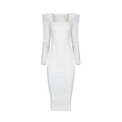 Padded Shoulders Midi Dress